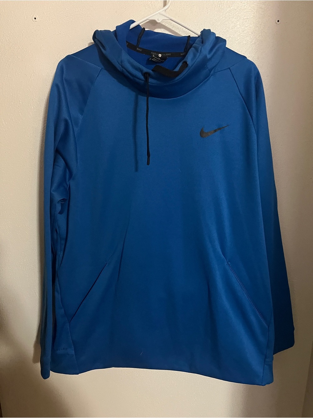 NIKE Classic Dri Fit Athletic Athleisure Logo Fleece Hoodie Blue Black Men's XL